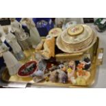 TRAY WITH VARIOUS SPANISH FIGURINES, DRESSING TABLE SET, VARIOUS DISHES, CHINA POSIES ETC