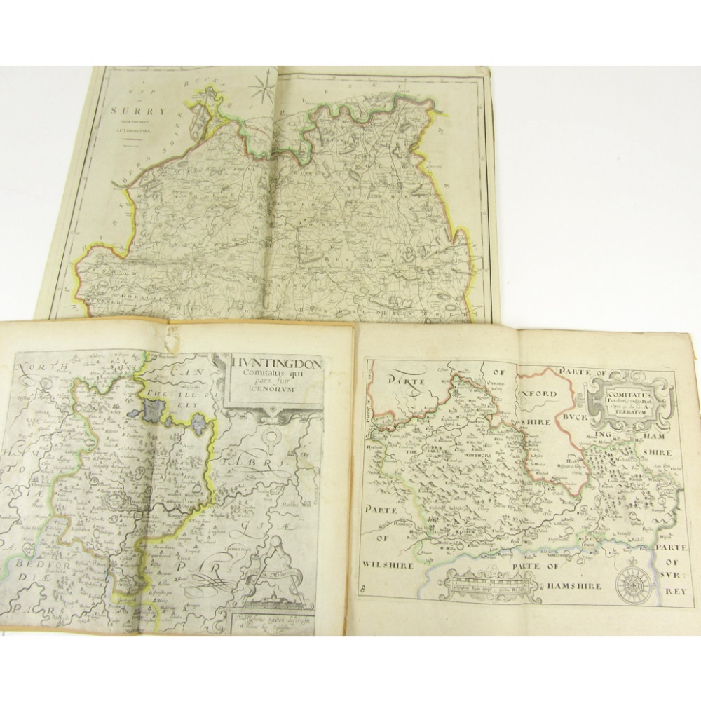 Collection of 10 maps, including Saxton, C.Barkshyre. [c.1637] and Huntingdon [c.1637], foot of - Image 2 of 2