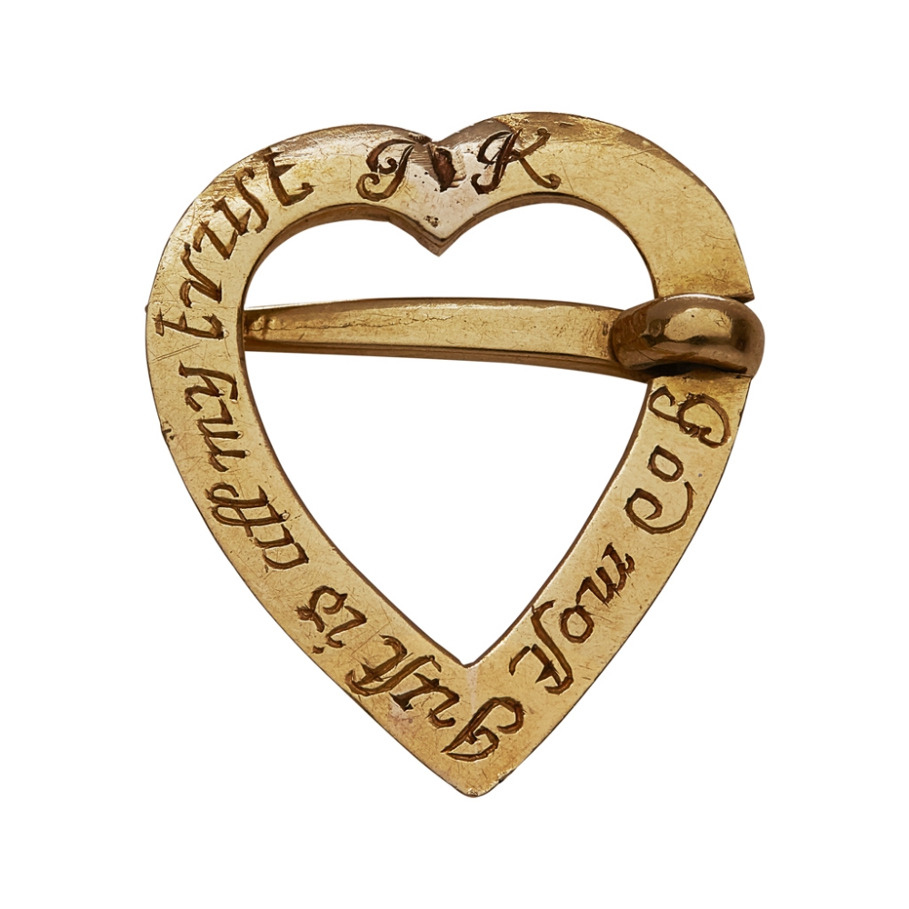 A late 18th century Scottish luckenbooth broochof traditional heart form, with inscription to