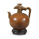 DING-TYPE PERSIMMON GLAZED 'PHOENIX HEAD' TEAPOTSOUTHERN SONG DYNASTYof smooth globular form,