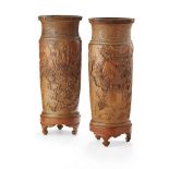 PAIR OF FINELY CARVED BAMBOO VASESQING DYNASTY, 19TH CENTURYof cylindrical shape with waisted neck