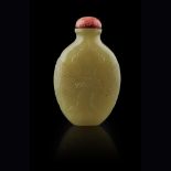 FINE YELLOW JADE CARVED 'BROCADE-WRAPPED' SNUFF BOTTLEQING DYNASTY, 18TH CENTURYwell-hollowed of