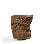 CARVED BAMBOO WINE CUPQING DYNASTY, LATE 18TH CENTURYsculpted in deep relief to show scholars at