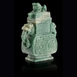 JADEITE ARCHAISTIC VASE AND COVERQING DYNASTY, 19TH CENTURYthe sides carved with archaistic taotie
