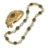 JADEITE, OPAL AND PEARL INSET GOLD NECKLACE AND BRACELET SETEARLY 20TH CENTURYcomprising a jadeite