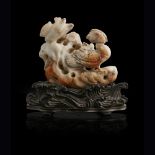 CARVED JADE 'MANDARIN DUCKS' GROUPLATE MING DYNASTYcarved and pierced depicting two ducks perched on