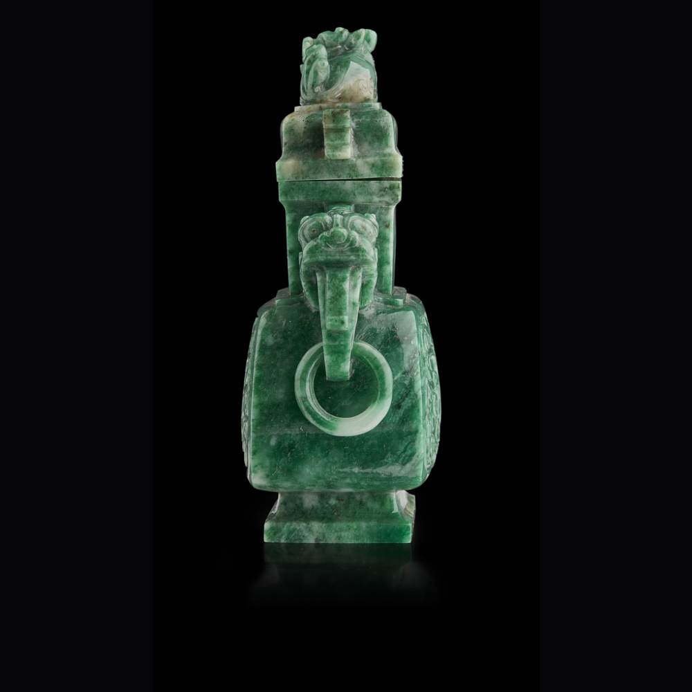 JADEITE ARCHAISTIC VASE AND COVERQING DYNASTY, 19TH CENTURYthe sides carved with archaistic taotie - Image 7 of 7