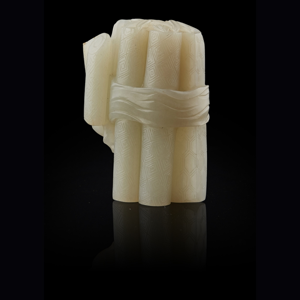 CELADON JADE CARVED SCHOLAR'S OBJECTSQING DYNASTY, 18TH/19TH CENTURYintricately carved with a