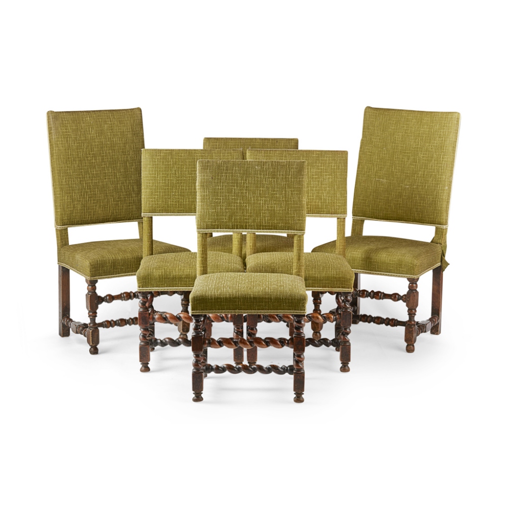 ASSEMBLED SET OF SIX WILLIAM AND MARY WALNUT UPHOLSTERED DINING CHAIRSLATE 17TH CENTURYcomprising