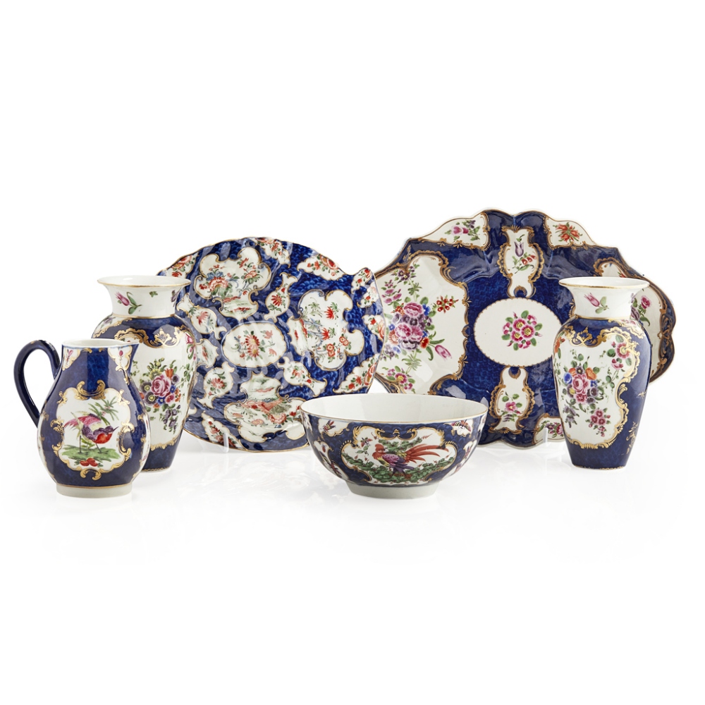 SIX PIECES OF WORCESTER 'BLUE SCALE' PORCELAINMID-LATE 18TH CENTURYcomprising a shaped dish, 30cm