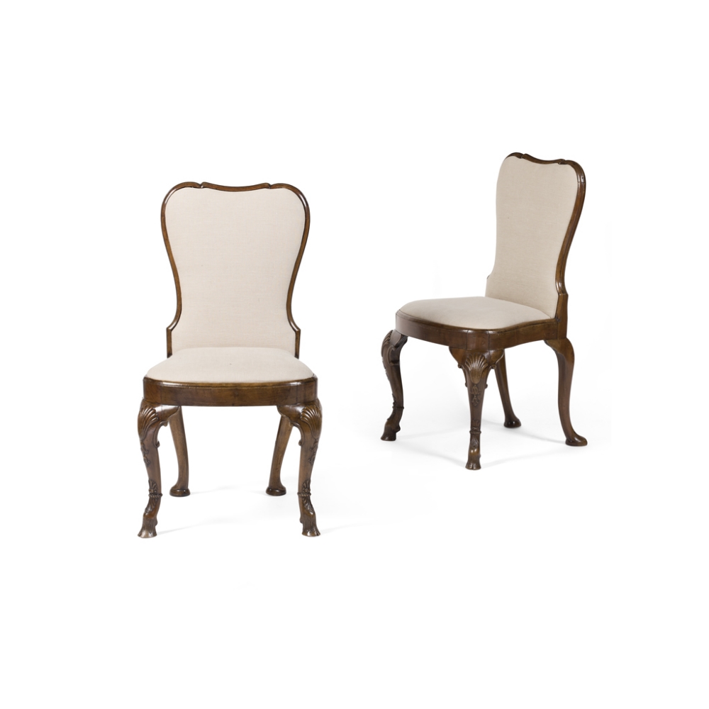 PAIR OF IRISH GEORGE II STYLE WALNUT SIDE CHAIRSLATE 19TH CENTURYthe shaped tall backs with inset