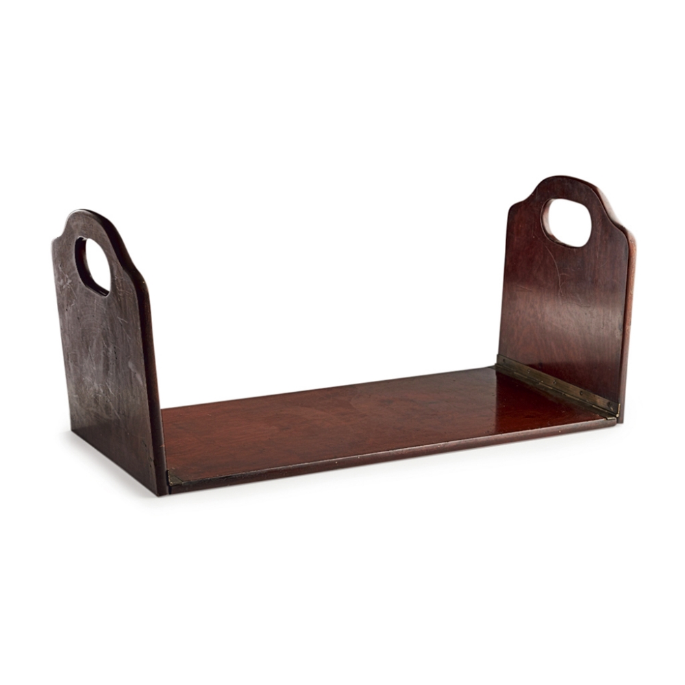 GEORGIAN MAHOGANY BOOK TRAY19TH CENTURYeach fold-down end with a cut out handle58.5cm long