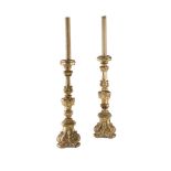 PAIR OF GILTWOOD PRICKET STICK LAMPS EARLY 20TH CENTURY of triform baluster form, electrified (2)