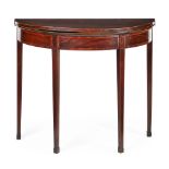 GEORGE III MAHOGANY DEMI-LUNE TEA TABLE LATE 18TH CENTURY with crossbanding and boxwood line