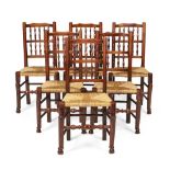 SET OF SIX GEORGE III LANCASHIRE ASH DINING CHAIRS CIRCA 1800 each with spindle filled backs above