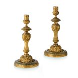 PAIR OF NEOCLASSICAL STYLE ORMOLU CANDLESTICKS 19TH CENTURY the baluster form columns hung with