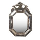 VENETIAN MIRROR EARLY 20TH CENTURY the octagonal mirror plate within margin plates engraved with