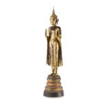 LARGE THAI GILTWOOD FIGURE OF BUDDHA 19TH CENTURY the standing figure in a long robe and