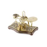 SET OF VICTORIAN BRASS AND BOULLE MARQUETRY POSTAL SCALES 19TH CENTURY stamped 'S Mordan & Co' the