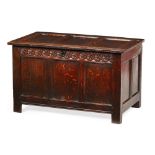 WILLIAM AND MARY OAK COFFER LATE 17TH CENTURY the rectangular panelled and hinged lid above