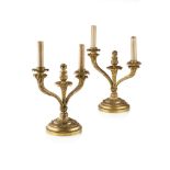 PAIR OF WILLIAM IV GILT BRONZE CANDELABRA EARLY 19TH CENTURY each with twin fluted arms, with a