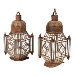 PAIR OF LARGE NORTH AFRICAN HANGING LANTERNS 19TH / EARLY 20TH CENTURY of polygonal form, the