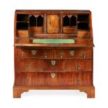 GEORGE I WALNUT AND FEATHERBANDED BUREAU 18TH CENTURY the slant front enclosing an interior fitted