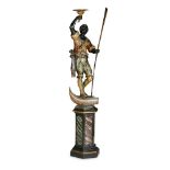 VENETIAN CARVED WOOD AND GESSO BLACKAMOOR TORCHERE LATE 19TH CENTURY modelled as a gondolier, the