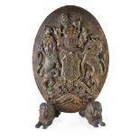 PATINATED BRONZE PORTABLE PLAQUE, POSSIBLY A 'BY APPOINTMENT' SIGN 19TH CENTURY of oval form, cast