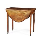 GEORGE III MAHOGANY AND HAREWOOD PEMBROKE TABLE 18TH CENTURY the oval crossbanded top with drop