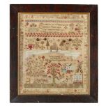 LARGE NEEDLEWORK SAMPLER, BY DINAH MATTHEWS, AGED 13 DATED APRIL 13 1816 worked in wool, depicting