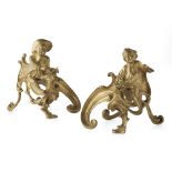 PAIR OF FRENCH GILT BRONZE FIGURAL CHENETS 19TH CENTURY each modelled with a boy seated beside a