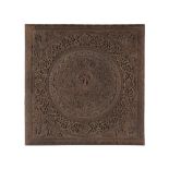 LARGE CARVED INDIAN SANDALWOOD PANEL LATE 19TH/ EARLY 20TH CENTURY of square form, profusely