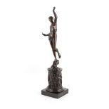 FRENCH BRONZE FIGURE OF 'ATROPOS' 19TH CENTURY dark brown patina, with one arm raised and a pair