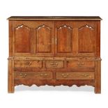 GEORGE III OAK DWARF PRESS CUPBOARD 18TH CENTURY the moulded rectangular top over a pair of double