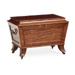 GEORGE III MAHOGANY CELLARETTE LATE 18TH CENTURY of sarcophagus form, the hinged top with a Bramah