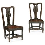 PAIR OF SCOTTISH QUEEN ANNE OAK SIDE CHAIRS EARLY 18TH CENTURY the serpentine top rails above