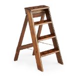 VICTORIAN NOVELTY MINIATURE OAK LIBRARY STEP LADDER 19TH CENTURY bearing trade label 'W. THORNHILL &