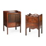 TWO GEORGE III MAHOGANY BEDSIDE COMMODES LATE 18TH CENTURY one with a rectangular gallery top with