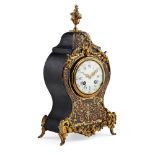 LOUIS XIV STYLE BOULLE MARQUETRY MANTEL CLOCK 19TH CENTURY the urn finial above a waisted case