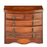 GEORGE III STYLE MINIATURE BOWFRONT CHEST OF DRAWERS 19TH CENTURY the bowfront top inlaid with an