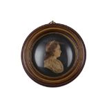 FOUR MINIATURE PORTRAITS 19TH/ EARLY 20TH CENTURY comprising a wax profile of an 18th century