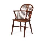 YEWWOOD AND ELM WINDSOR CHAIR EARLY 19TH CENTURY the hooped back and curved arms enclosing a pierced