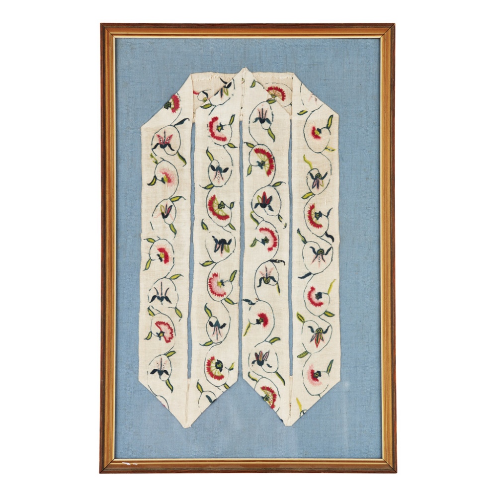 GROUP OF FRAMED EMBROIDERED PANELS AND COSTUME 18TH/19TH CENTURY comprising a section of embroidered - Image 4 of 6