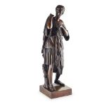 LARGE FRENCH BRONZE FIGURE OF 'DIANA DE GABIES' 19TH CENTURY with dark brown patina, raised on a