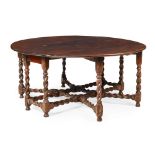 LARGE WILLIAM AND MARY OAK GATELEG TABLE 17TH CENTURY the oval planked top with drop ends above a