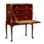 GEORGE III MAHOGANY AND BRASS BOUND SECRETAIRE ON STAND LATE 18TH CENTURY with brass bound angles,