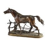 PIERRE-JULES MENE (FRENCH 1810-1879) HORSE bronze, dark brown patina, on a naturalistic base, signed