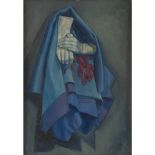 ATTRIBUTED TO WILLIAM CROSBIE TWO HANDS WITH BLUE CLOTH oil on canvasboard 17cm x 24.5cm (6.75in