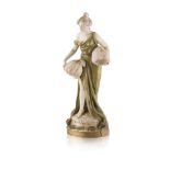 ROYAL DUX, BOHEMIA ART NOUVEAU PORCELAIN TABLE LAMP, CIRCA 1900 modelled as an Art Nouveau maiden